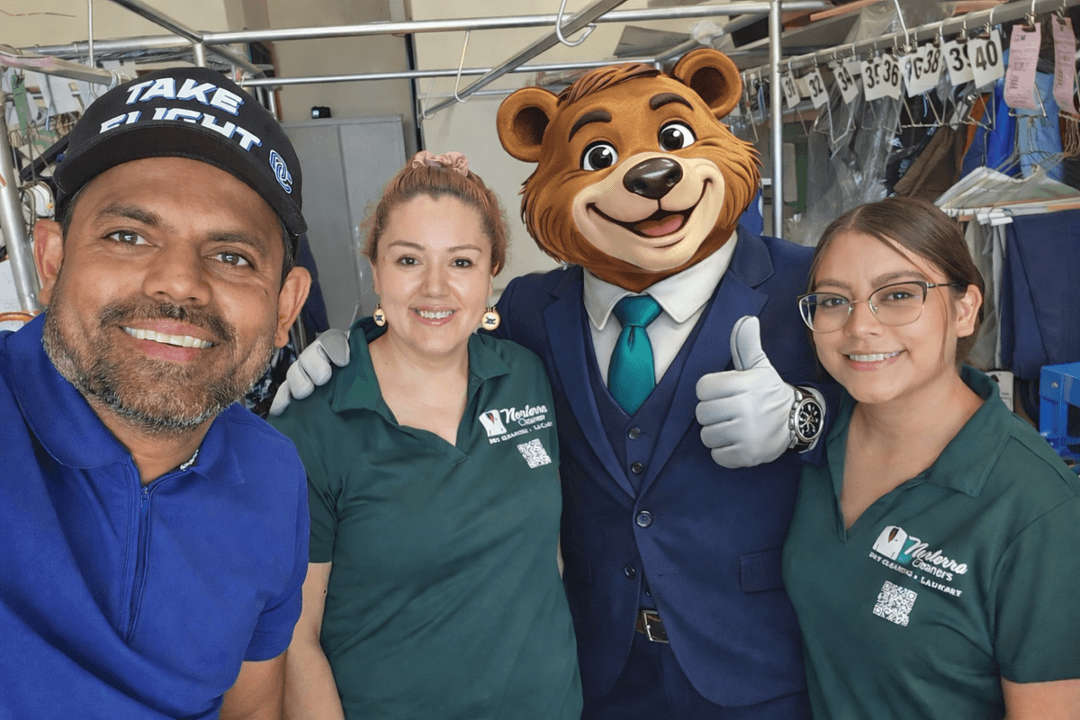 The ABC Cleaners Family Team with Mr. Care Mascot
